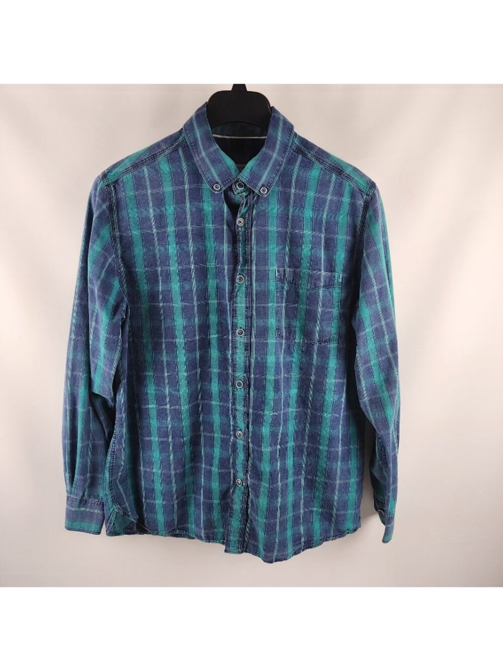 32 BAR BLUES Shirt Mens Large Multi Plaid Long Sleeve Button Down Collar